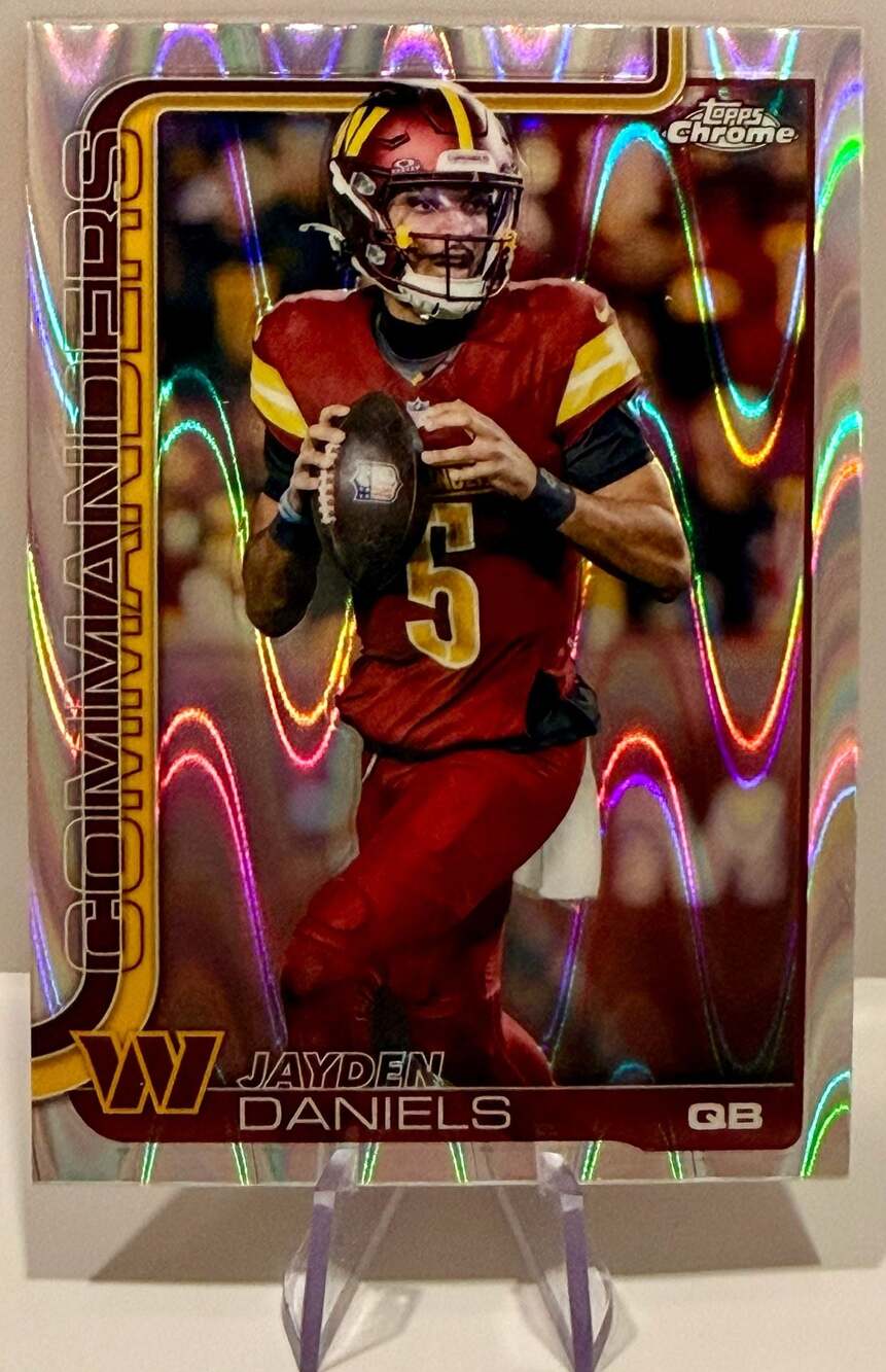 Jayden Daniels 2025 Topps Chrome RayWave Refractor Football Card Commanders